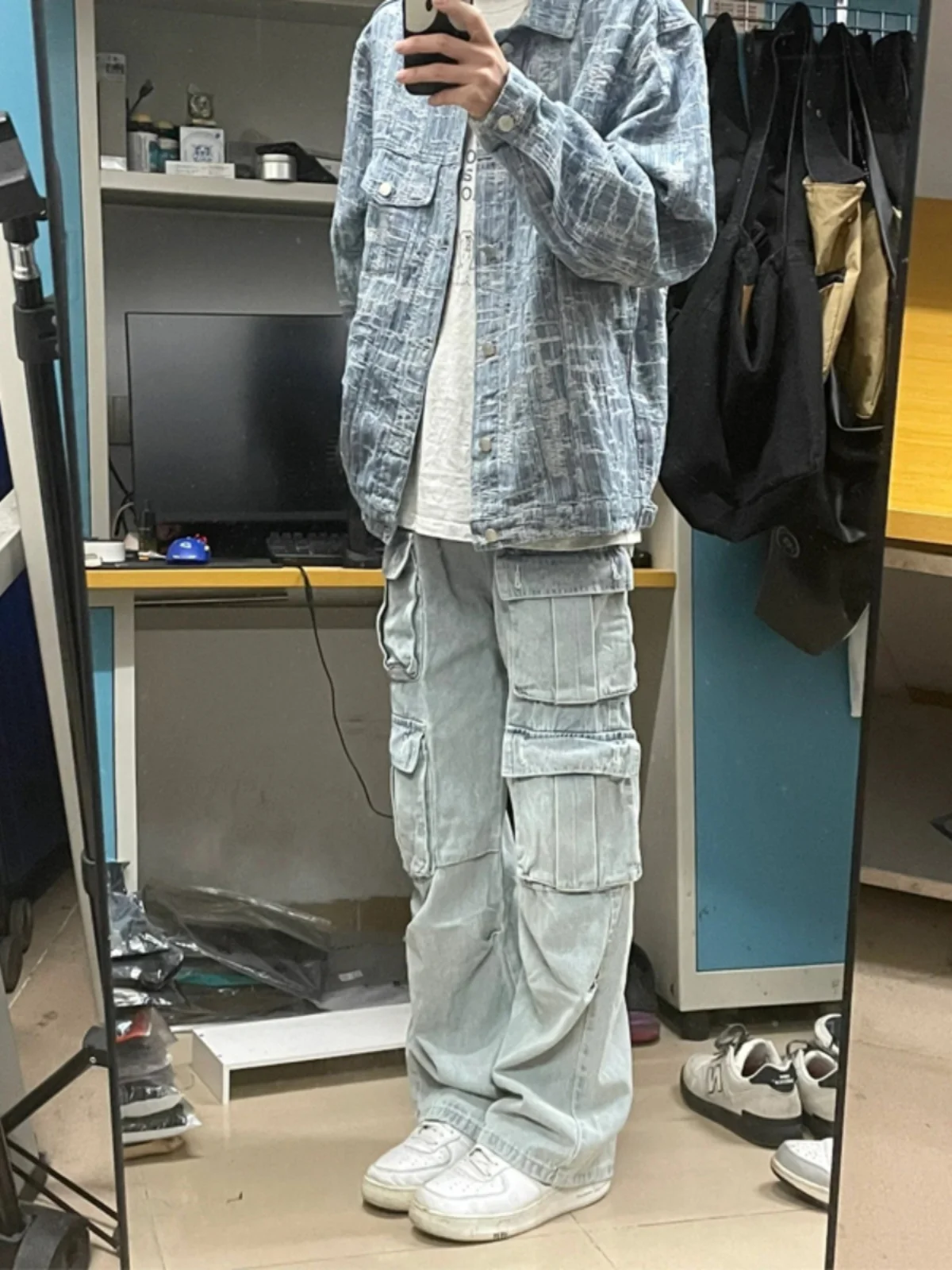 

Retro American Workwear Pants Men's Autumn Multi-ket Design Trendy High Street Straight Leg Jeans Youthful Straight Cut