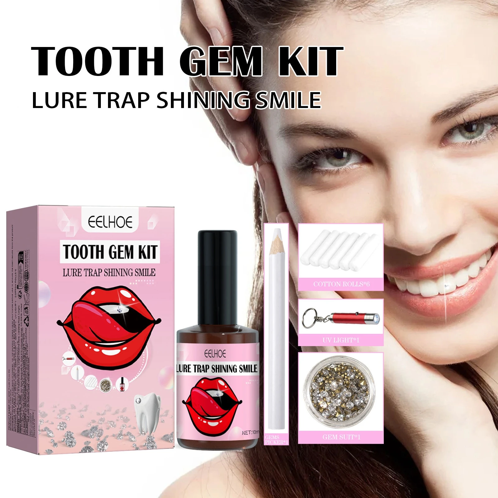Set de Gemas Dentales, Kit de Joyería Dental con Gemas Sólidas Blancas, Kit DIY de Gemas Dentales, Piedras Preciosas Transparentes y Confiables para Dientes