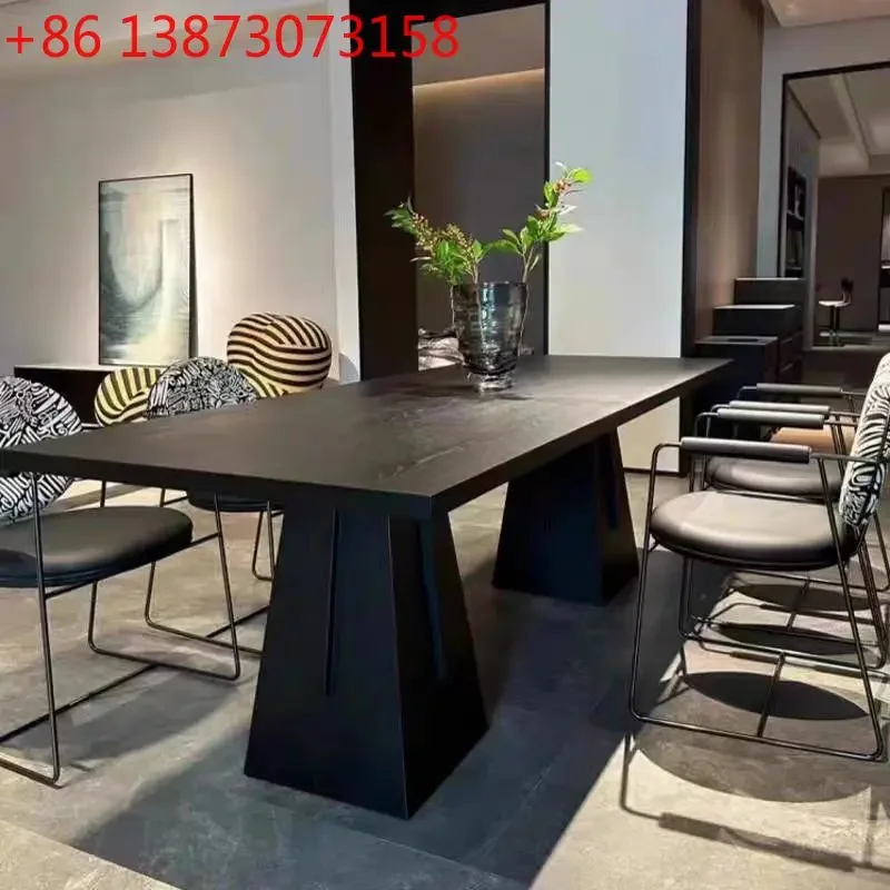 

Ретро-стол для обеденной зоны в античном стиле, прямоугольный, итальянский минималистичный дизайн, цвет орех, из массива дерева, с комплектом стульев.