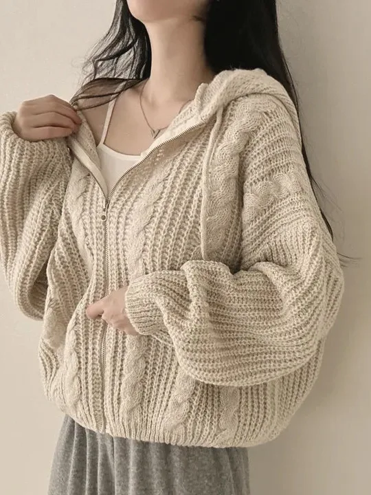 Chic Autumnal Vintage Twist Hat Sweater Open Cardigan Women's Loose Lazy Style Outerwear Top Spring Autumn Winter Street Style