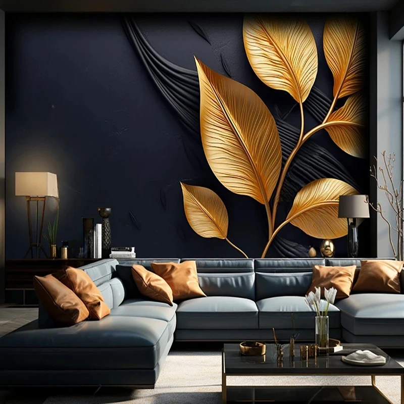 

Custom Mural 3D Creative Golden Leaf Art Wallpaper For Living Room Bedroom TV Sofa Background Wall Home Decor Papier Peint 3D