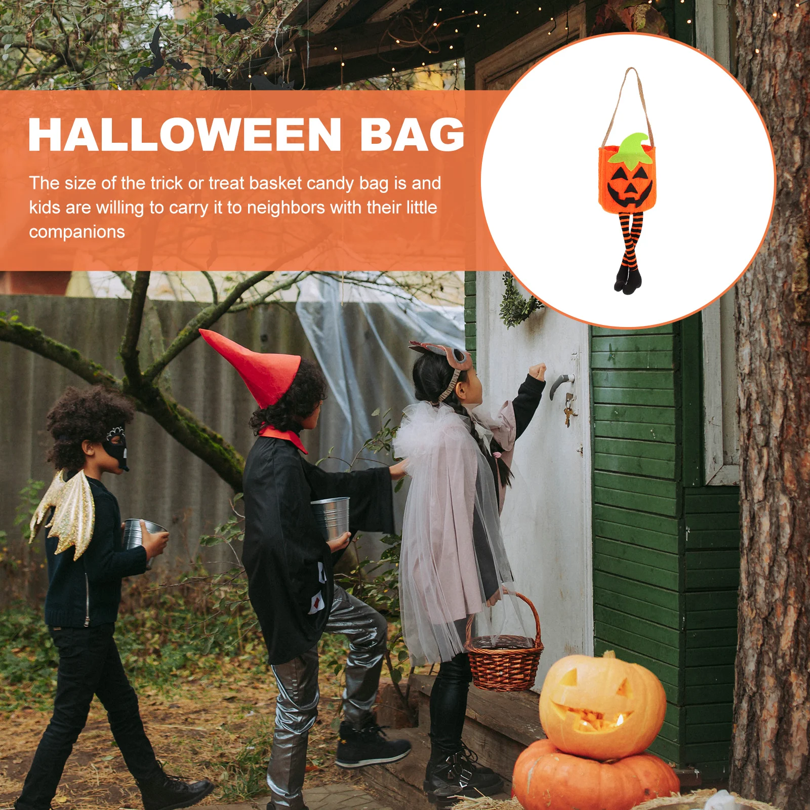 

Pumpkin Candy Bag Halloween Trick Or Treat Bucket Kids Portable Cloth Candy Container Party Decor Storage Pouch
