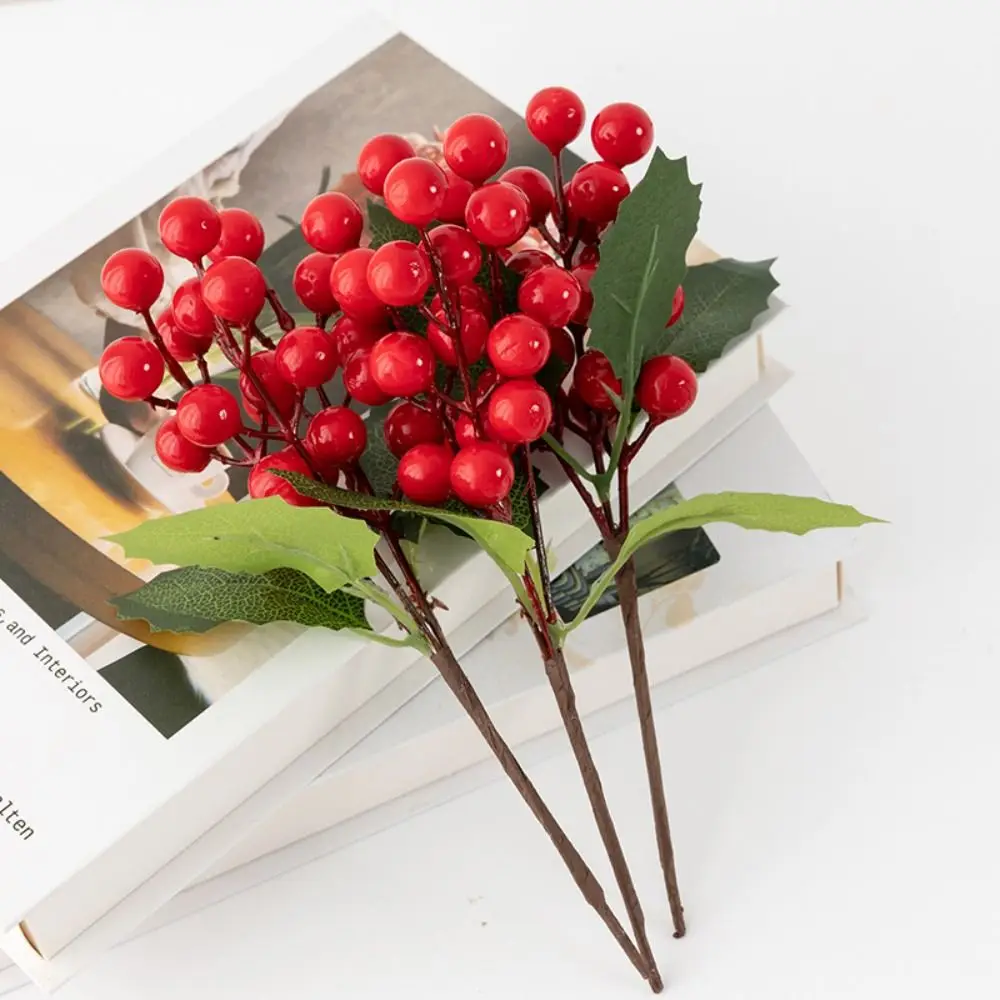 Lifelike Artificial Christmas Berry Branches DIY Handmade Simulation Christmas Pine Elegant Fake Red Berries Wedding Party