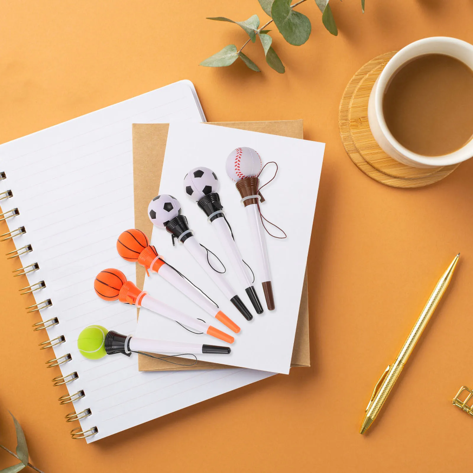 

6 pcs Bouncing Pen Sports Theme 07mm Blue Ink Lightweight Pocket Size Pressure Creative Shape Ball Point Pen Relief Pu Material