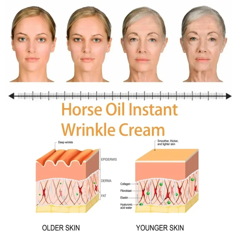 Horse oil instant anti-wrinkle cream Lift firming lighten fine lines spots remove Anti Aging brightening Facial repair Skin care