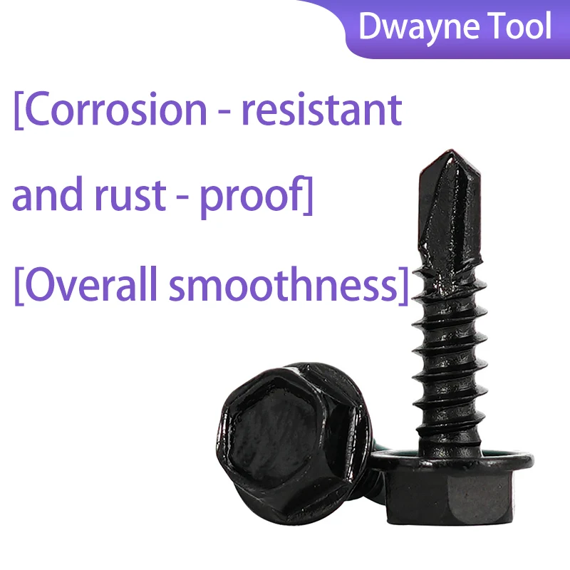 410 Stainless Steel Self-Drilling Screws with Hex Head - Black Rust-Resistant Tek Screws for Sheet Metal, Fencing, and Roofing