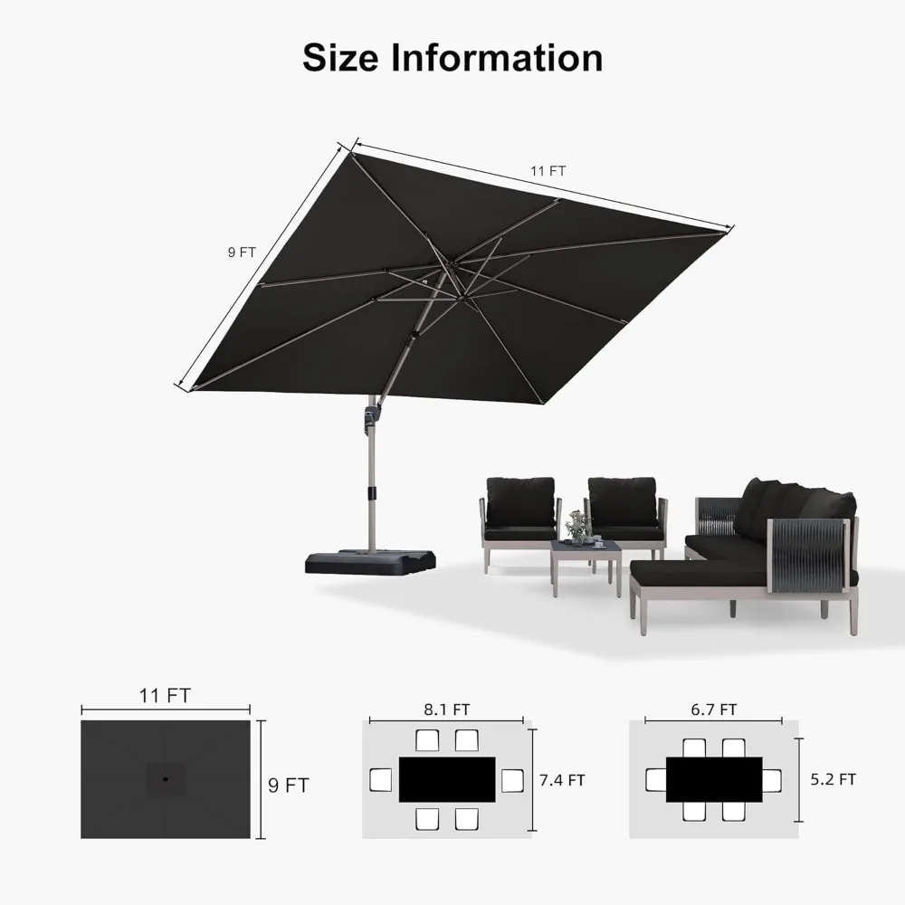 9' X 11.5' Patio Umbrella, Large Rectangular Cantilever Umbrella for Outdoor Patio, Adjustable Offset Hanging Umbrella for Pool