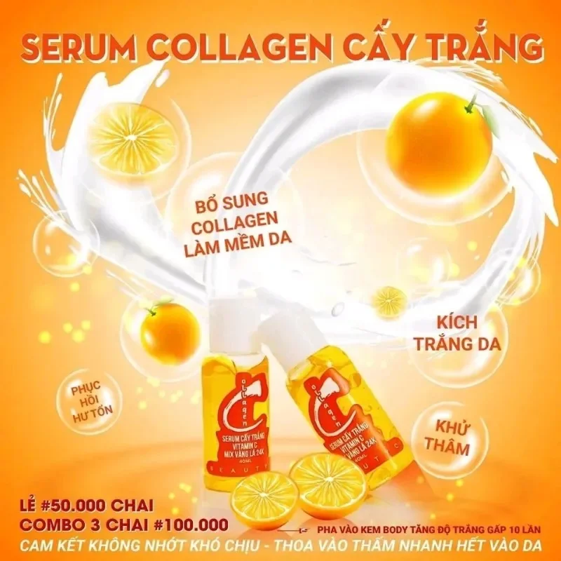 Serum Duong Trang Da Vitamin C. Body Serum, Fade Black Spots and Scars, Lightens Black Skin Under Arms, Knees, Ankles