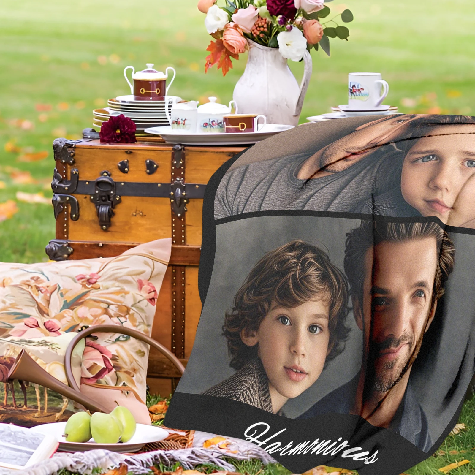 Father and Son Photo Personalised Family Customised Blankets Photos With Father At Different Times Birthday Gift For Son Father