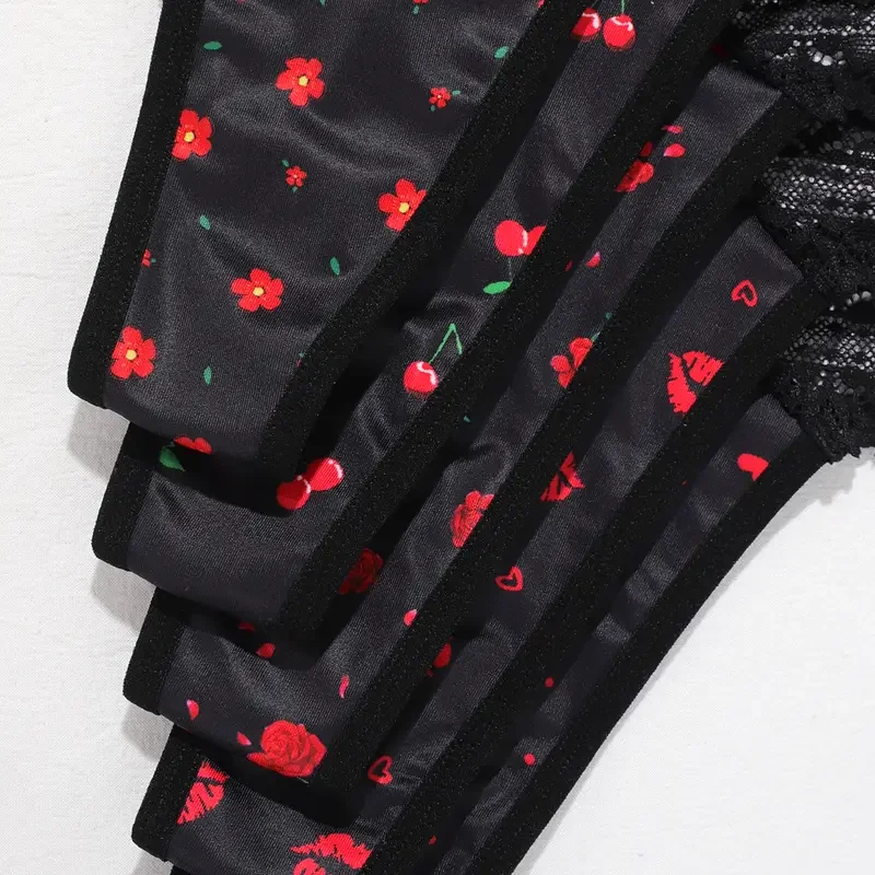 5 unidades/pacote impressão sexy rendas mulheres tangas arco elegante lingerie sexy respirável confortável roupa interior feminina moda estilo calcinha