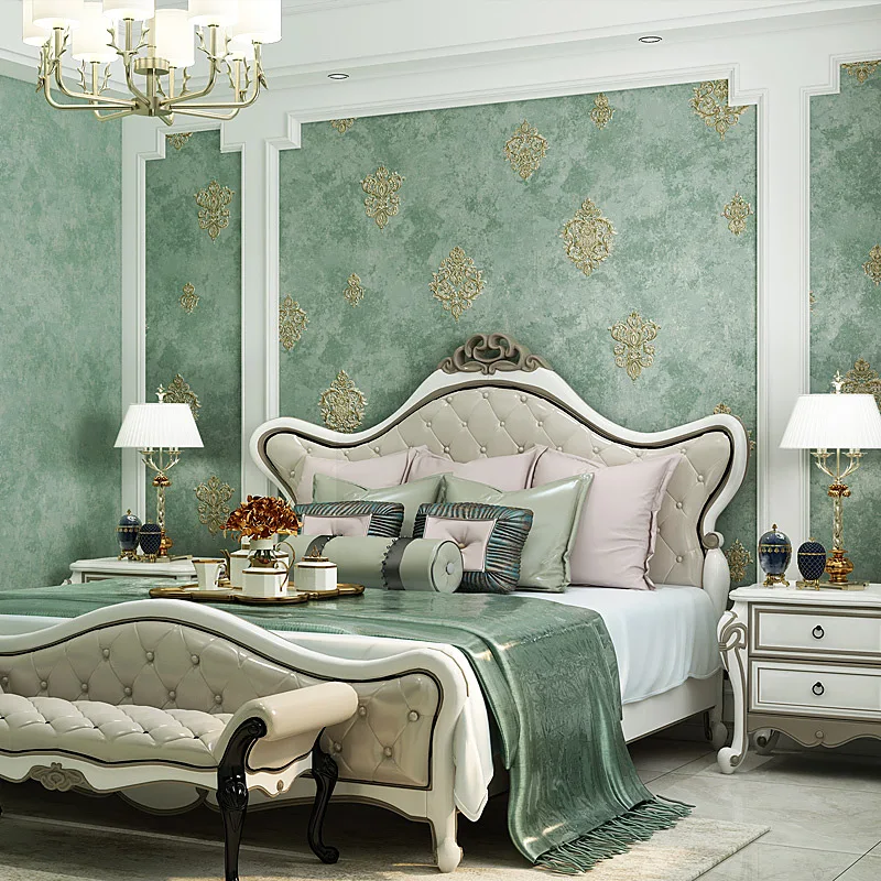 الرجعية ثلاثية الأبعاد النمط الأوروبي البلد الأمريكي ريفي غير خلفية قماش فاخرة الأخضر غرفة نوم غرفة المعيشة حائط الخلفية ديكور #3