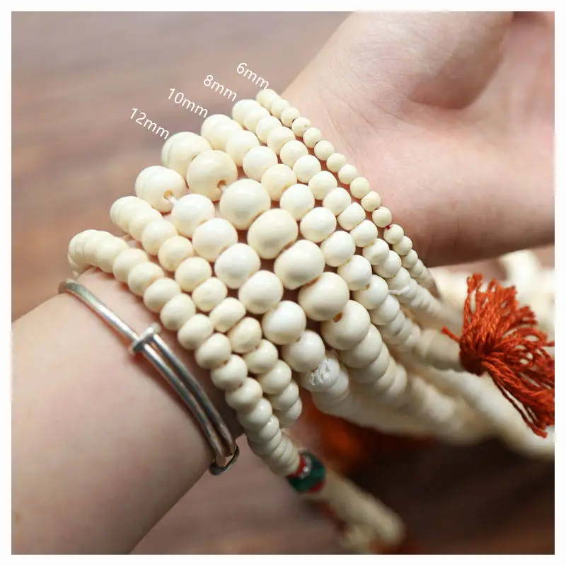 Tibet 108 Beads Real Ox Bone Prayer Mala Rosary 8mm 10mm 12mm Big Beads Necklace for Man BRO505