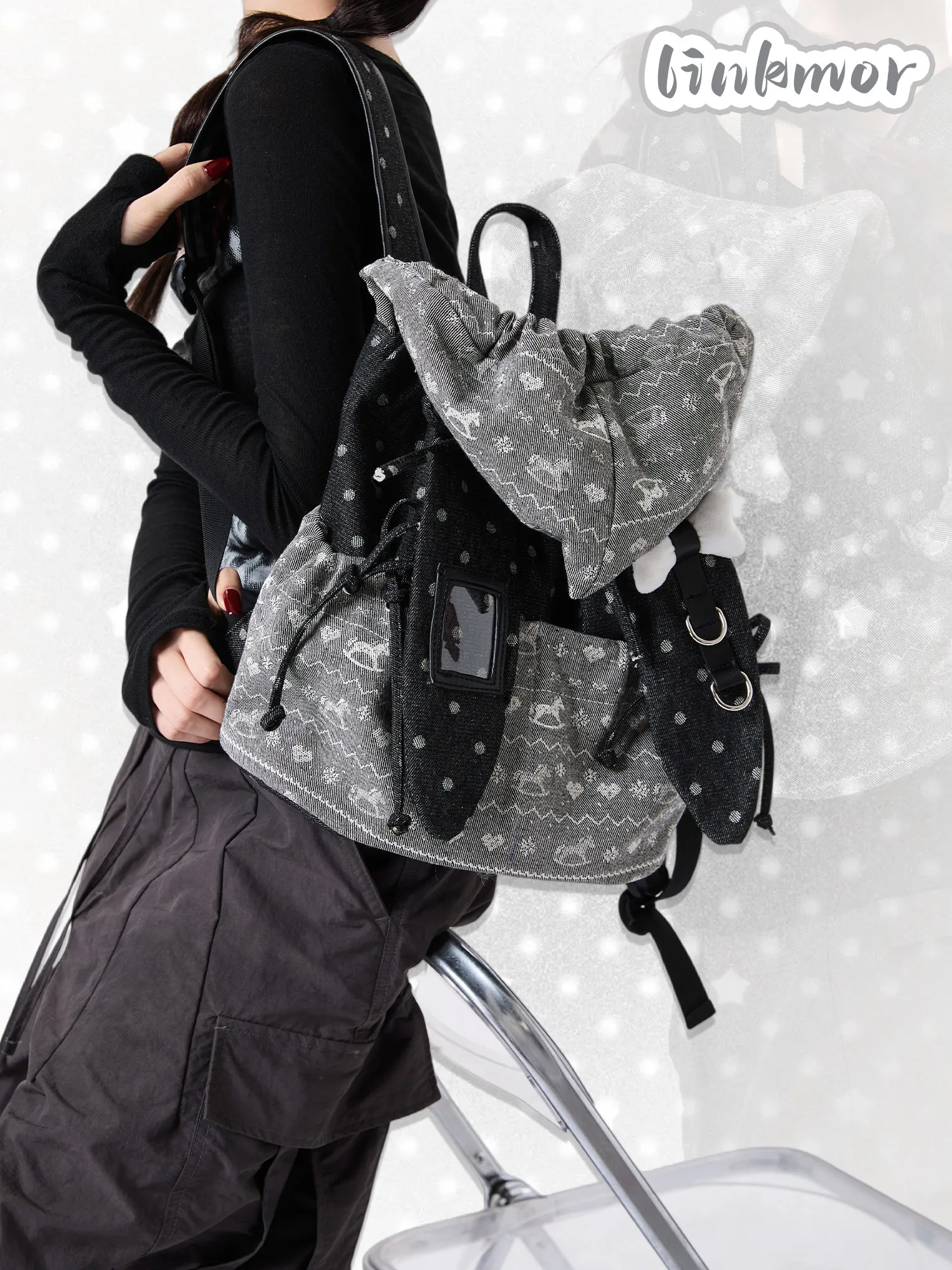 

Fashion Large-capacity Niche Gray Backpack Women's New Original Polka Dot Subculture Y2k Class Commuter Schoolbag for Female