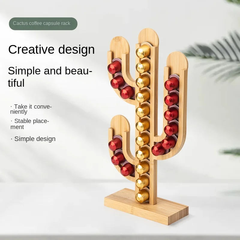 

Wood Coffee Capsule Holder Cactus Shape Dispenser for Home Office Restaurant Coffee Pods Dispensing Tower Stand for Counter