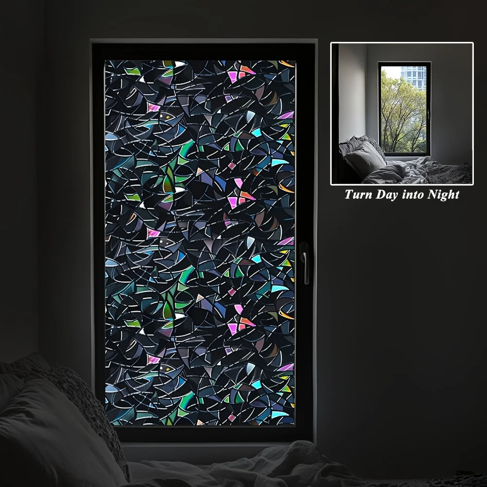 Black Crescent Moon Blackout Privacy Window Film Geometric Vintage Static Cling No Glue Heat Control for Home Office Glass