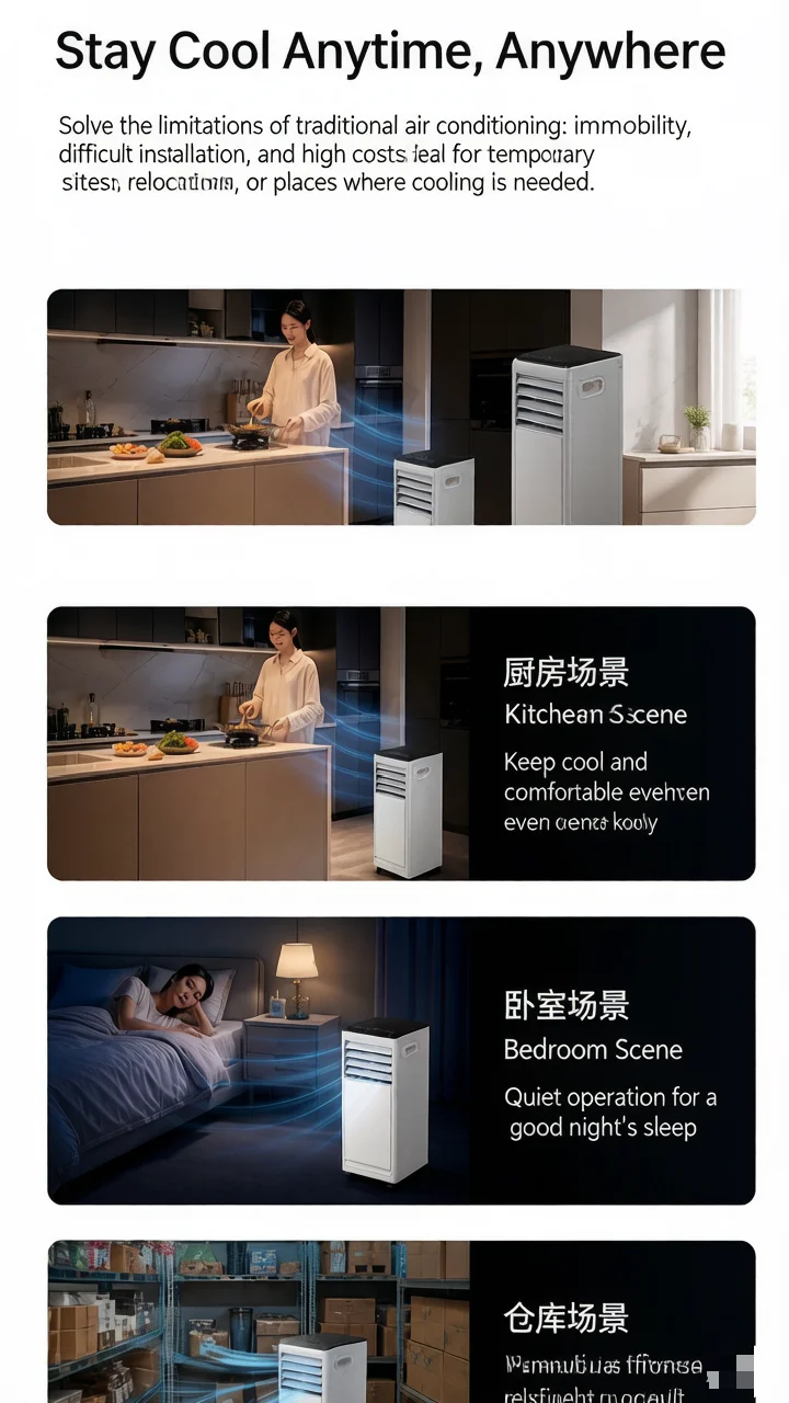 Portable 9000BTU Air Conditioner 3 in 1 AC Unit with Dehumidifier Cooling Fan for Home Room