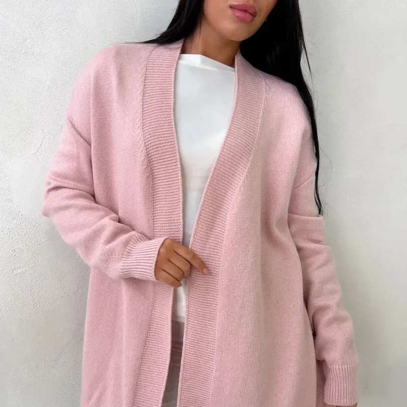 كبيرة الحجم عارضة سترة البلوزات المرأة أنيقة الأبيض محبوك معطف قمم خمر طويلة الأكمام الخامس الرقبة سترة سترة مع حزام #4