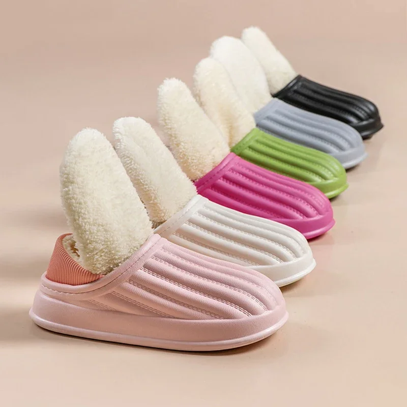 Women Men Winter Slippers Waterproof Eva Warm Slides Bedroom Slip On Home Shoes Women House Cotton Slippers Clogs Indoor Outdoor