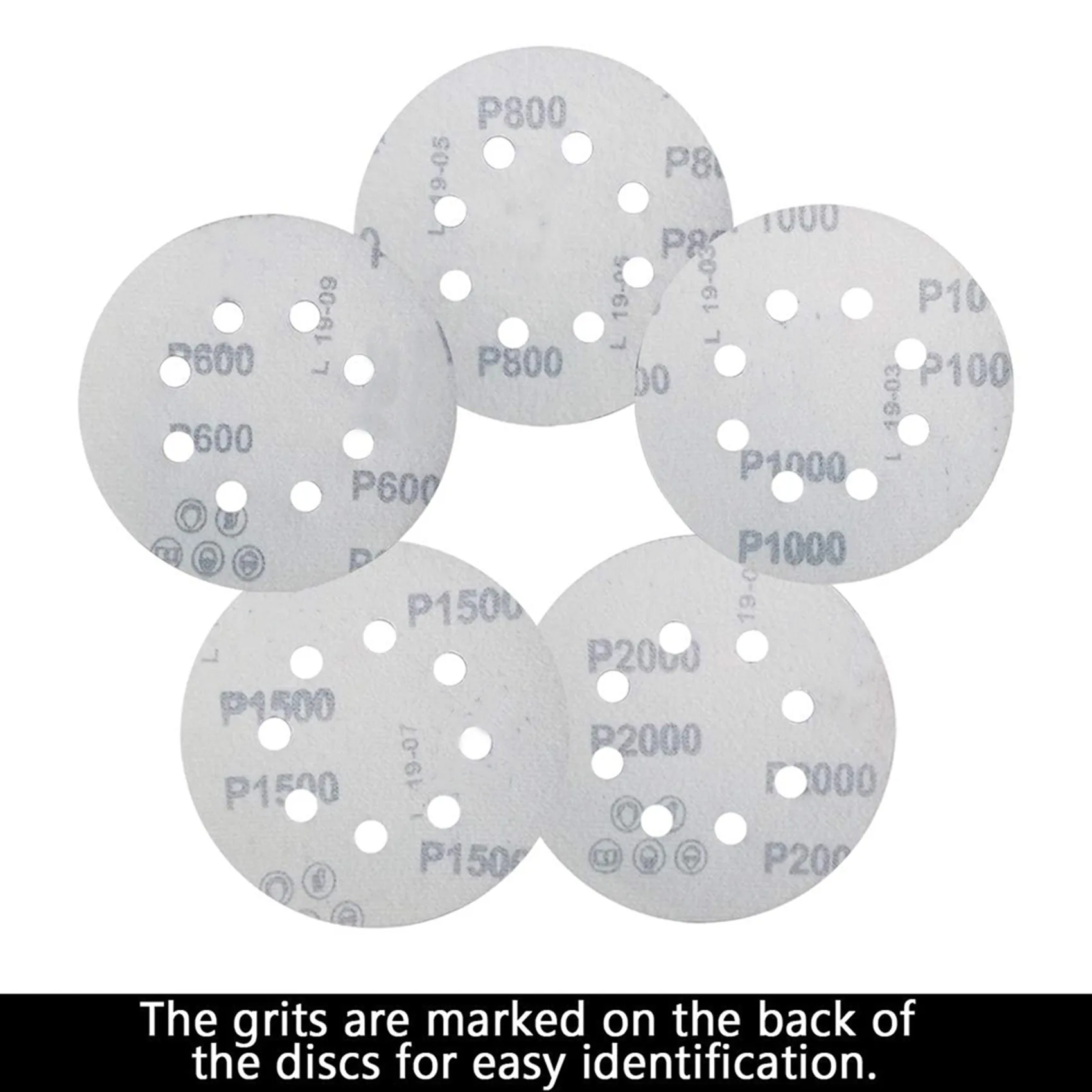 AB06 200 PCS 5 Inch 8 Holes Hook And Loop Sanding Disc Sandpaper, 40 Pcs Each Of 600 800 1000 1500 2000 Grits Sand Paper