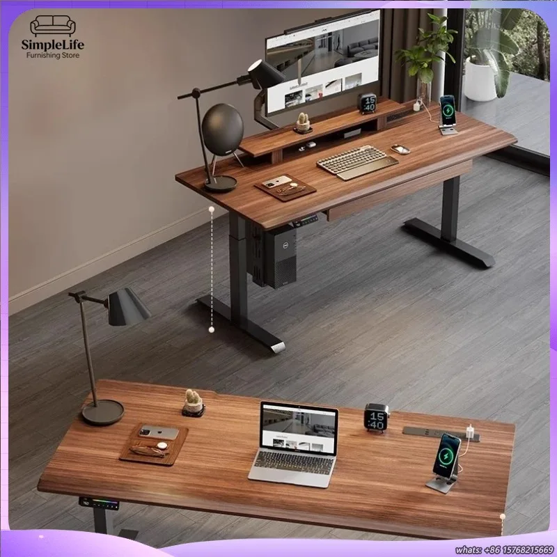 Modern Wooden Electric Height Adjustable Office Desk with Removable Storage Organizer for Home and Workstation Ergonomic