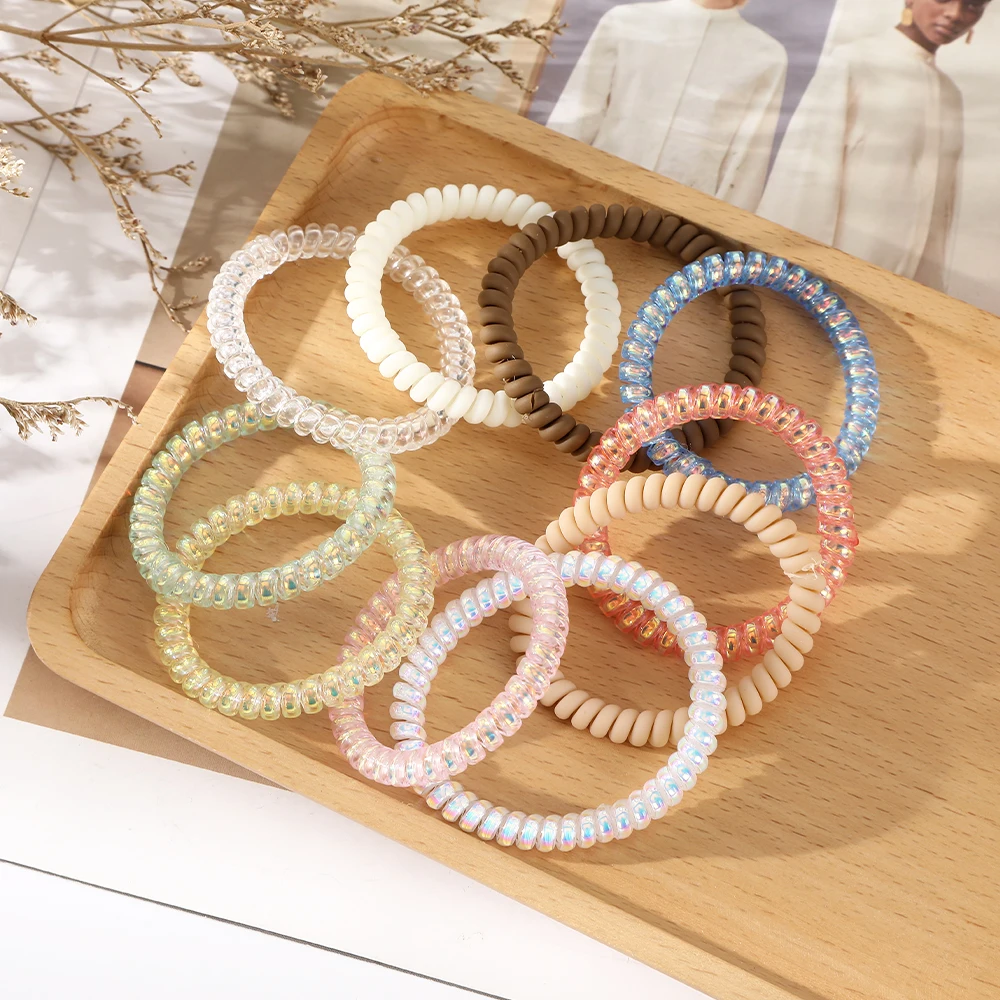 6PCS Phone Cord Spiral Hair Ties Colorful Elastic Hair Bands Plastic Rubber Telephone Cord Scrunchies Hair Accessories Headwear