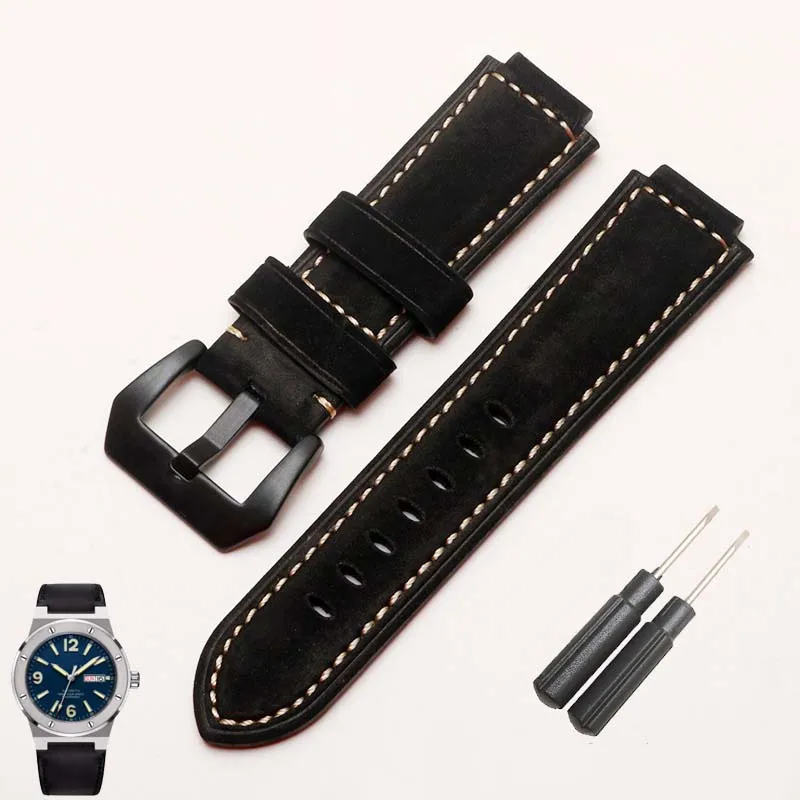 สายนาฬิกาหนังแท้สำหรับ L & W Timex T2N720 T2N721 gshock สาย GST-B200D GST-B200สายนาฬิกาข้อมือ24-16มม.