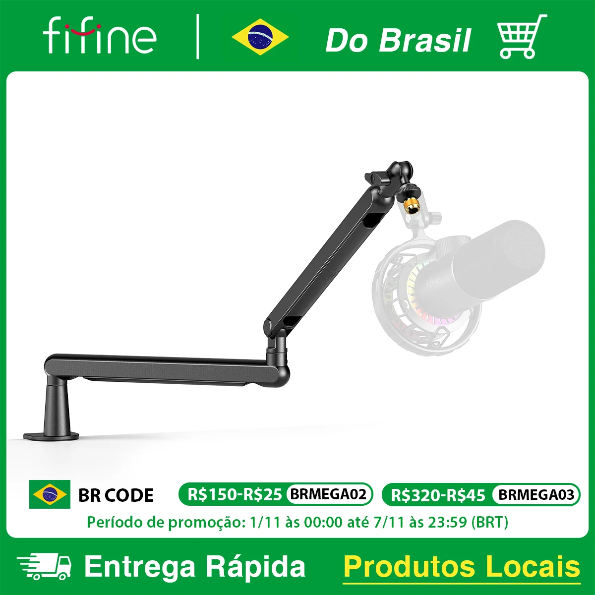 Suporte de braço de lança ajustável de baixo perfil de metal premium FIFINE com construção robusta, gerenciamento de cabos para microfones - BM88