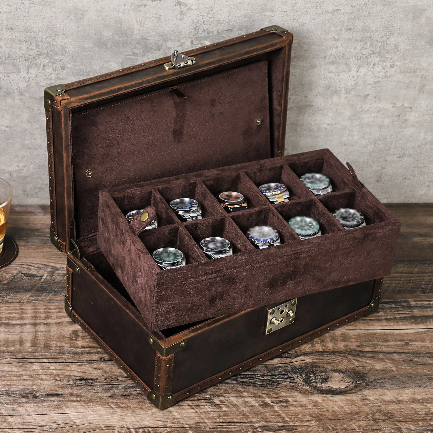 Ready Stock Luxury 10-Slot Leather Watch Case Handmade Collection Display Case CF1215