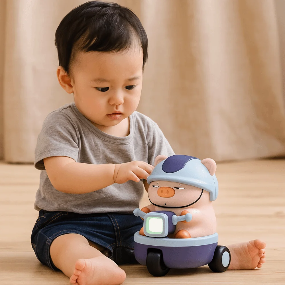 Plastic Pig Stunt Three-wheeled Car Sound And Light Rotating Animal Piggy Electric Car Craft Decor Movable