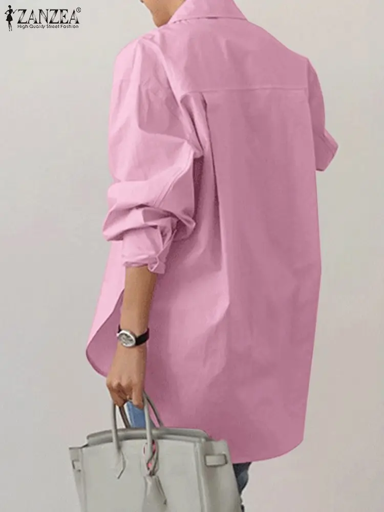 Elegant Lapel Neck Long Sleeve Shirt 2023 ZANZEA Stylish Women Spring Solid Split Hem Blouse Oversize OL Work Blusas Loose Tops