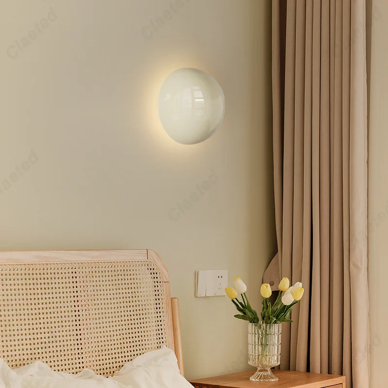 Modern Simple Cream Wind Wrought Iron Round Wall Lamp Living Room Dining Room Study Bedroom Atmosphere Decorative Lighting