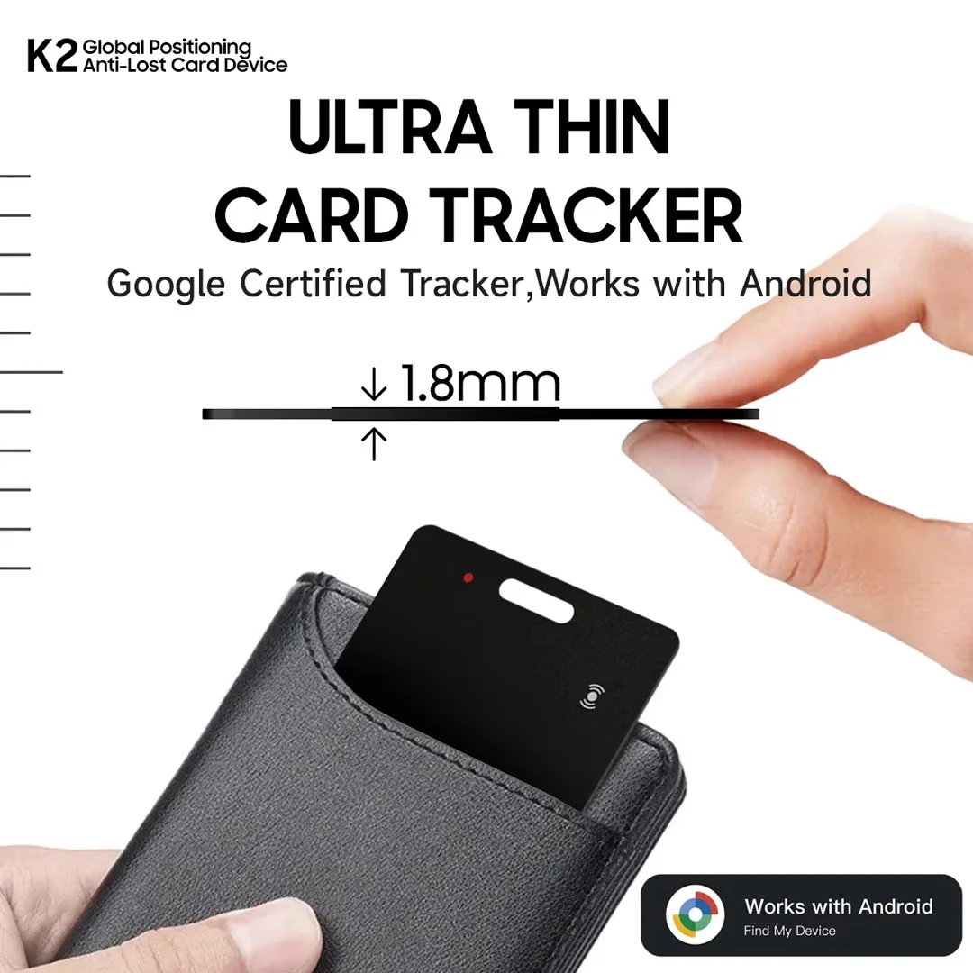 Wallet Tracker Card, Rechargeable Thin Finder, Works with Google Find My (Android Only),Item Locator for Luggage Tags Passports