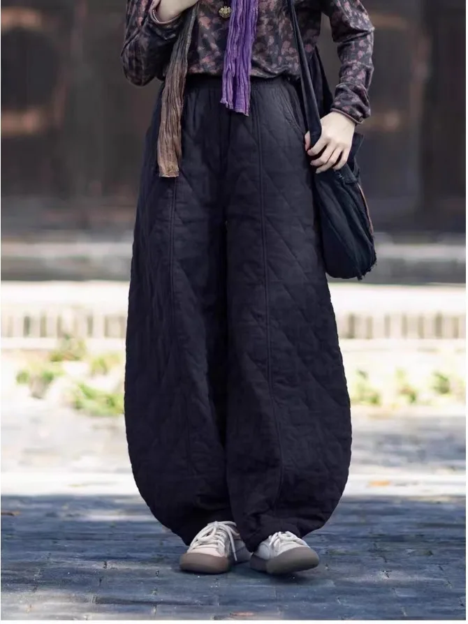 Pantalones Retro de algodón Tai Chi para mujer, pantalones informales holgados y cálidos para meditación, prendas de vestir exteriores, pantalones tipo farol, mezcla de lino y algodón