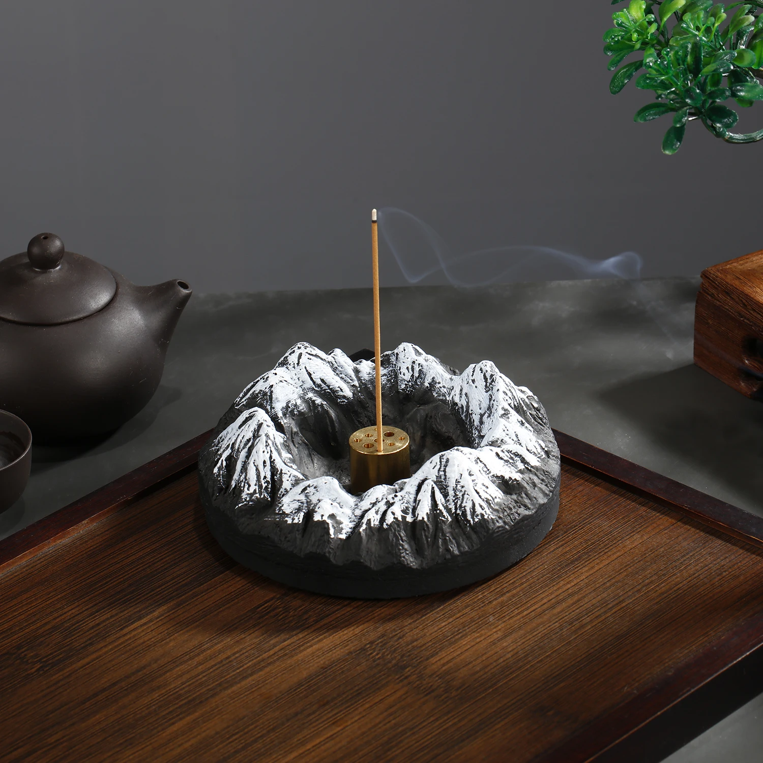 Snow Mountain Incense Holder Brass Incense Stick Holder with Ash Catcher Anti-Ash Flying Incense Burner for Yoga Meditation