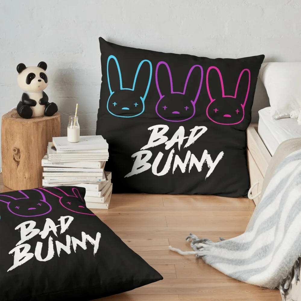 Bad Bunny Pattern Pillow Case Fashion Square Cushion Car Sofa Home Office Decor