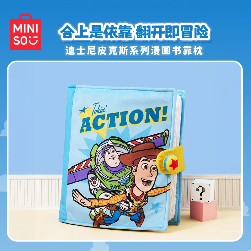 

In Stock Miniso Disney Toy Story 30th Anniversary Woody And Buzz Lightyear Comic Book Plush Throw Pillow Is U-Shaped And Foldab