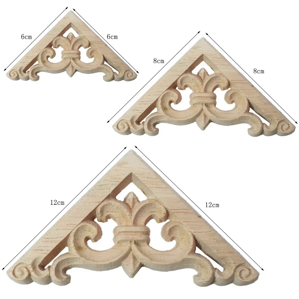 10PCS Flower Carving Natural Wood Appliques for Furniture Cabinet Unpainted Wooden Mouldings Decal Decorative Figurines 6/8/12cm