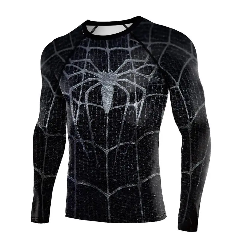 Superhero Spider Cosplay T-Shirts for Men Halloween Costume Quick Drying Compression Shirt Gym Fitness Tee Graphic Novelty Tops