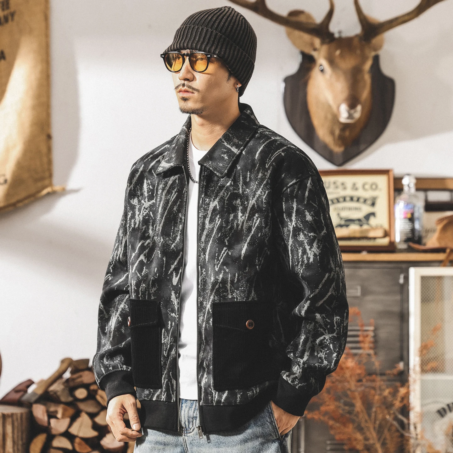 

Мужская весенне-осенняя коллекция, американский ретро-кардиган, свободная повседневная куртка больших размеров.