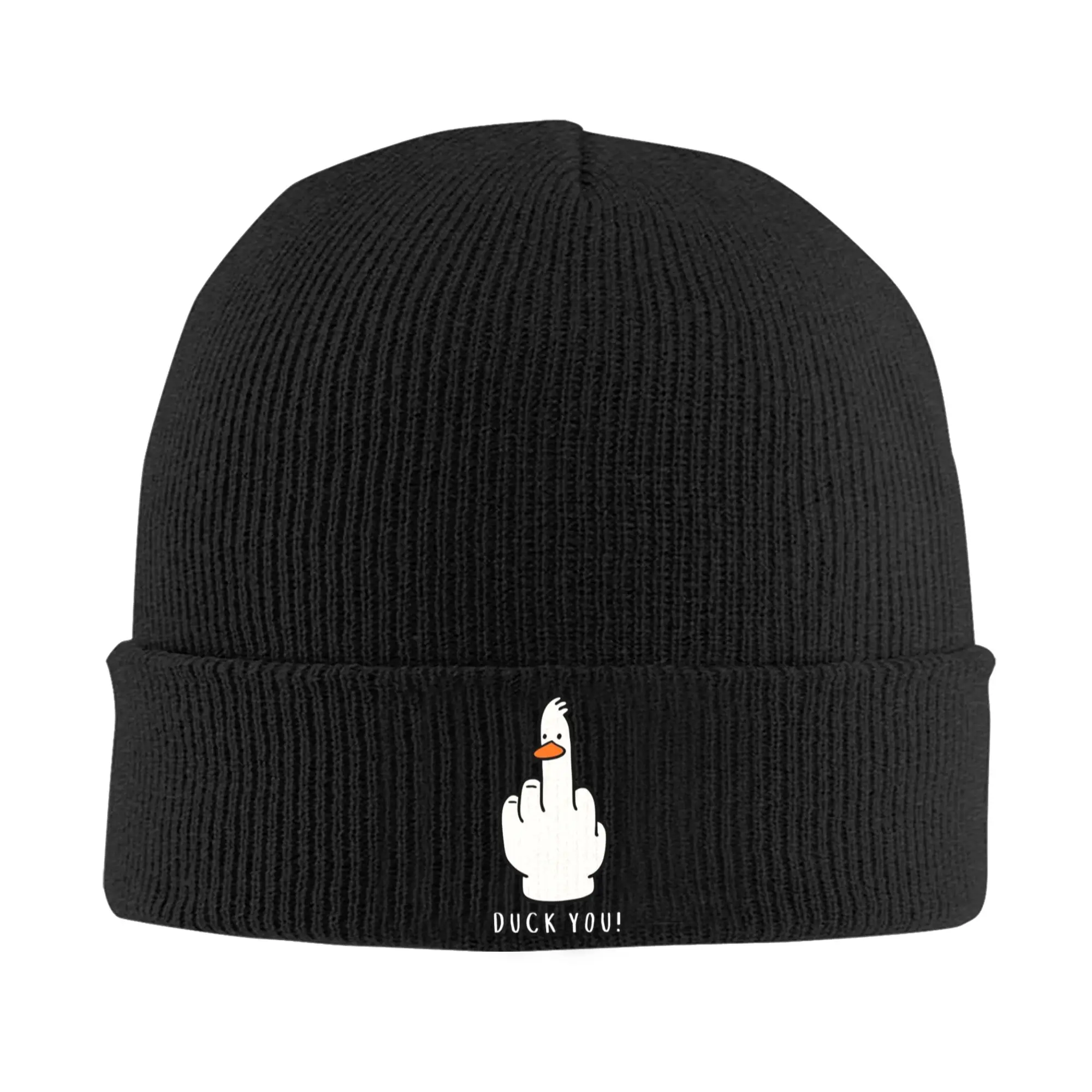 Duck You Middle Finger Duck Meme Funny Rude Goose Knitted Hat Caps Men Women Unisex Beanie Hats Autumn Graphic Warm Bonnet Hats