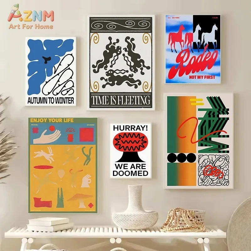 

AZNM Minimalist Retro Graphic Canvas Wall Art Print, Frameless Single Panel Abstract Typography Illustration Poster, Modern Ecle