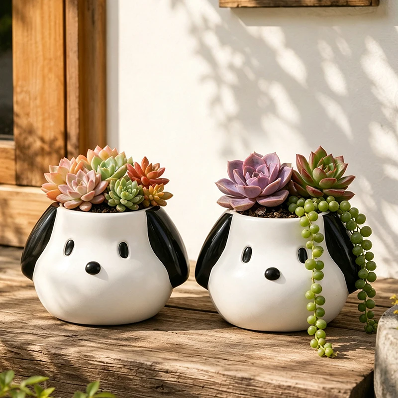 2026 New Resin Cute Puppy Head Planter Small Succulent Pot Stylish Desktop Decor Ornament For Balcony Courtyard Planting Layout