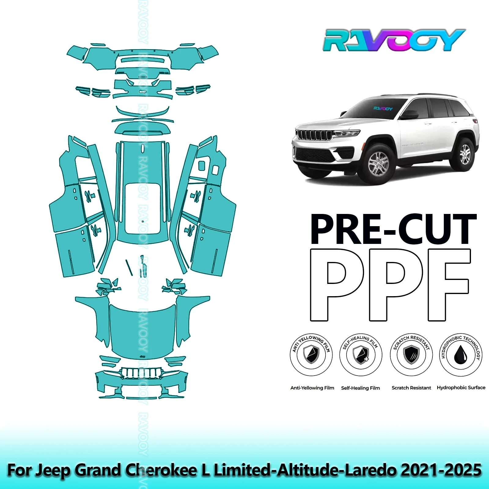 RAVOOY 8.5Mil Precut TPU PPF Full Vehicle Clear Bra Stone Guard For Jeep Grand Cherokee L Limited-Altitude-Laredo 2021-2026