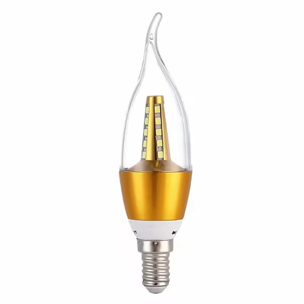 10pcs/lot 5W LED Light 40W Halogen Bulb Replacement E14 Candelabra Base LED Bulbsfor Kitchen Warm White C35L Candle Golden shell