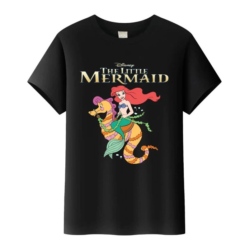 

Женская футболка принцессы Ариэль Disney «Русалочка» большого размера, футболки 90-х годов, детские топы с короткими рукавами, блузки для девочек, семейная футболка