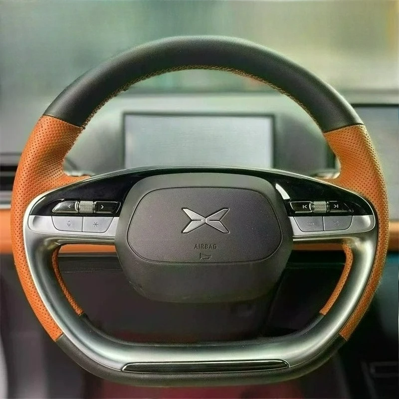

Hand-stitched renovation ultra-thin wear-resistant Non-slip black leather steering wheel cover For Xpeng G9 2022-2025