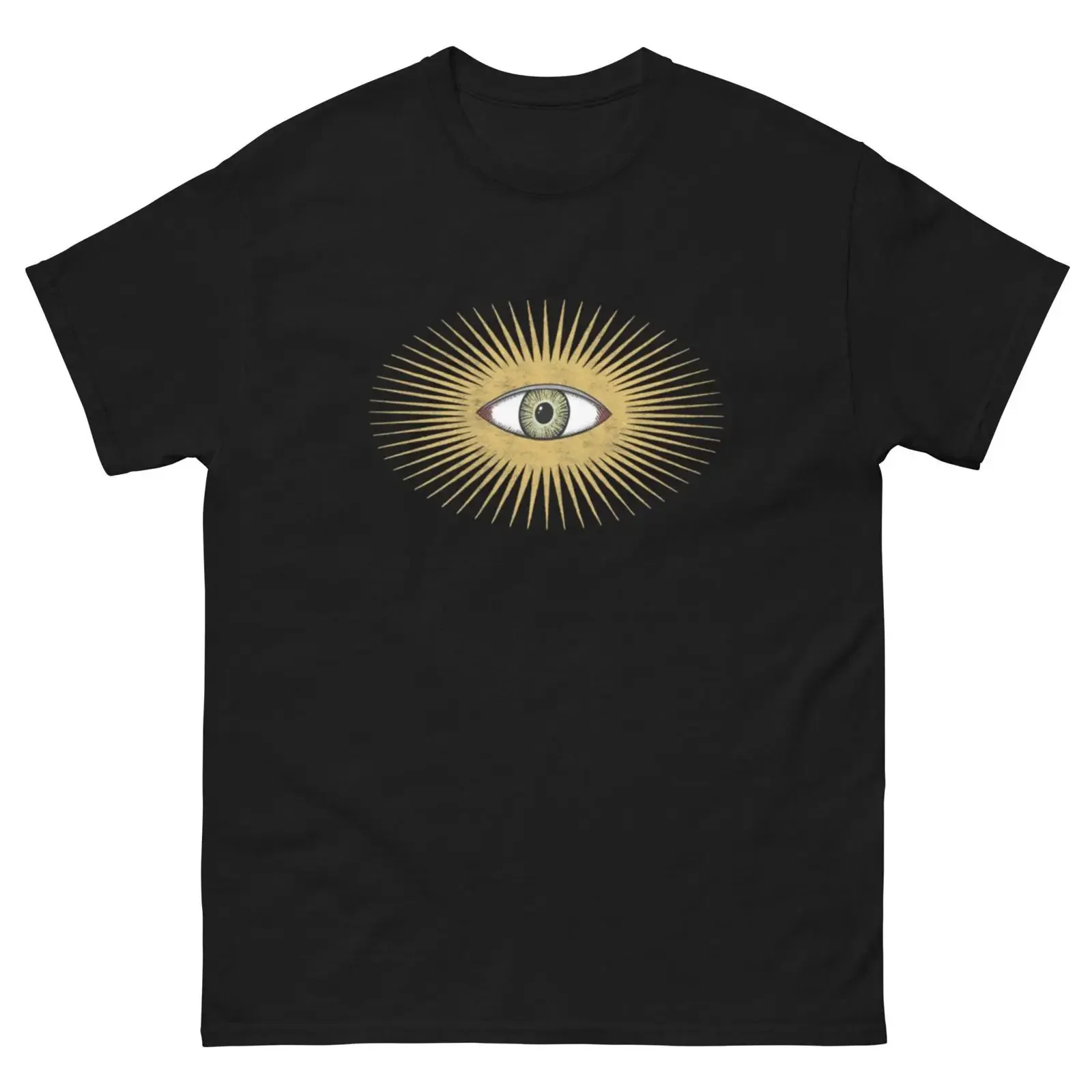 All Seeing Eye Third T Shirt Mystic Enlightenment Occult Symbol Golden Rays Black Streetwear vintage Washed streetwear fashion