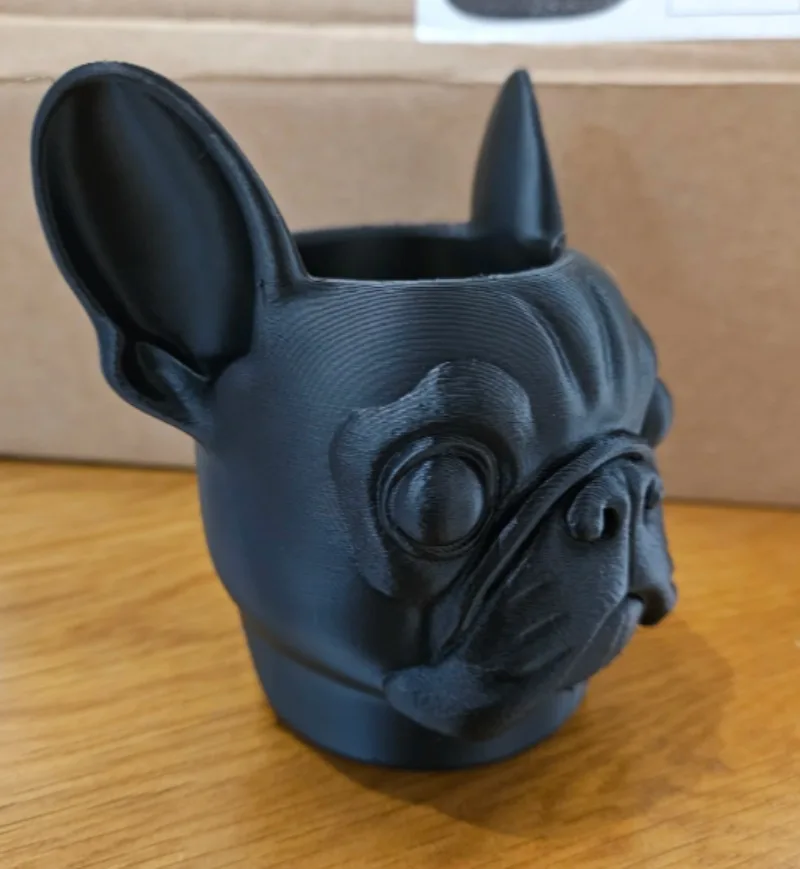French Bulldog Statues Modern Black Dog Head Shaped Makeup Brush Pot Desktop Stationary Organizer for Office Home Table