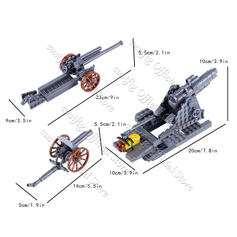 WW1 Military British Tank Artillery Scene Building Blocks Army Soldier Figures Cannon Carriage Howitzer MOC Model Bricks Boy Toy