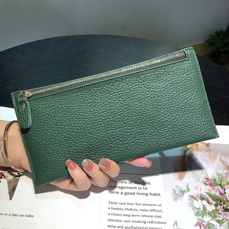 Women's Long Wallet Head Layer Cowhide Thin Money Clip Multi Card  Bag Minimalist Casual Zipper Women's Phone Bag